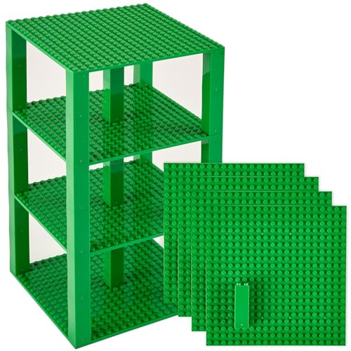 Strictly Briks - Stapelbare Bauplatten - Inkl. Verbesserte 2x2-Bausteine - Kompatibel mit Großen Marken - Geeignet für Turm-Konstruktionen - Set aus 4 Platten - Je 6" x 6" (15,2 x 15,2 cm) - Grün von Strictly Briks