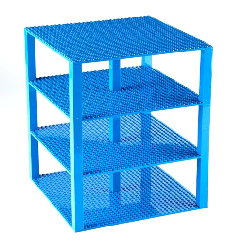 Stapelbare Premium-Bauplatten - inkl. neuen verbesserten Bausteinen mit 2 x 2 Noppen - kompatibel mit allen großen Marken - geeignet für Turm-Konstruktionen - Set aus 4 Platten - 25,4 x 25,4 cm - Blau von Strictly Briks