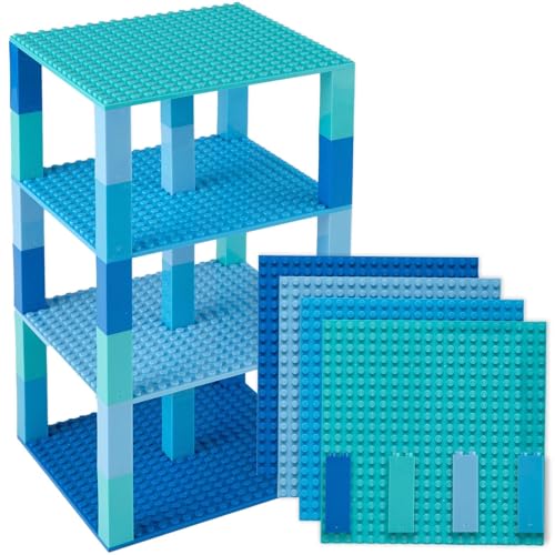Stapelbare Premium-Bauplatten - kompatibel mit allen großen Marken - geeignet für Turm-Konstruktionen - Set aus 4 Platten - je 6" x 6" (15,2 x 15,2 cm) - Blau, Türkis, Grünblau, Himmelblau von Strictly Briks