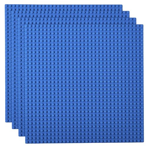 Strictly Briks - Bauplatten - 100 % kompatibel mit Allen führenden Marken - Flache Unterseiten zum Bauen von Spieltischen - 10 x 10“ (25,4 x 25,4 cm) - 4 Blaue Grundplatten von Strictly Briks