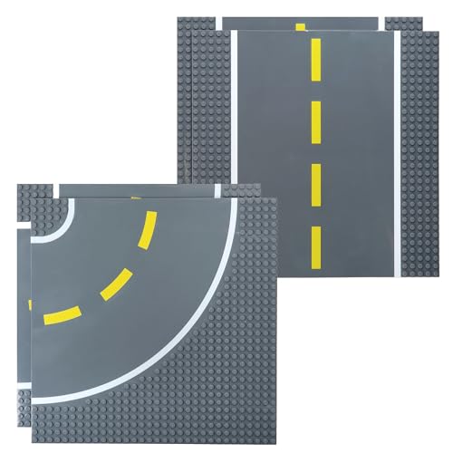 Strictly Briks - Bauplatten Straße - Geraden & Kurven - 100% kompatibel mit Allen führenden Marken - 10 x 10 (25,4 x 25,4 cm) - 4 Stück (2 gerade und 2 mit Kurven) von Strictly Briks