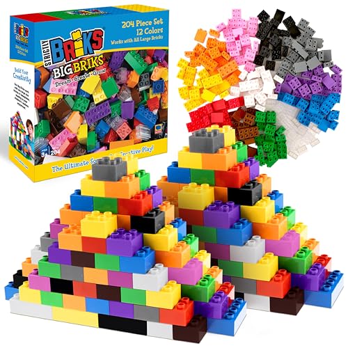 Strictly Briks - Premium-Bausteine - kompatibel mit großen Bausteinen Aller führenden Marken - nur für Steine mit großen Noppen geeignet -204 Stück - Blau, Grün, Rot, Gelb, Schwarz, Braun und mehr Strictly Briks - Premium-Bausteine - kompatibel mit großen Bausteinen Aller führenden Marken - nur für Steine mit großen Noppen geeignet -204 Stück - Blau, Grün, Rot, Gelb, Schwarz, Braun und mehr von Strictly Briks