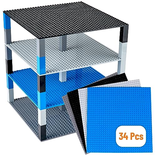 Strictly Briks - Stapelbare Premium-Bauplatten Weltraum-Set, 34 Stück (4 schwarz,Blau und Grau stapelbare Grundplatten und 30 Stapler) von Strictly Briks