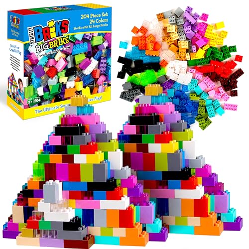 Strictly Briks Toy Große Bausteine für Kinder und Kleinkinder, großes Steinset für Kinder ab 3 Jahren, Regenbogenfarben, 204 Teile von Strictly Briks