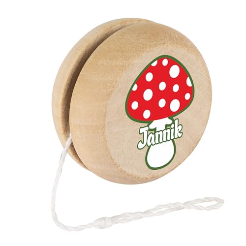 Striefchen® Personalisiertes JoJo aus Holz für Kinder mit Name – Spielzeug Yoyo aus Naturholz – Verschiedene Designs für Mädchen & Jungen – Geschenk zur Einschulung oder Geburtstag (Fliegenpilz) von Striefchen