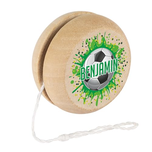 Striefchen® Personalisiertes JoJo aus Holz für Kinder mit Name – Spielzeug Yoyo aus Naturholz – Verschiedene Designs für Mädchen & Jungen – Geschenk zur Einschulung oder Geburtstag (Fußball) von Striefchen
