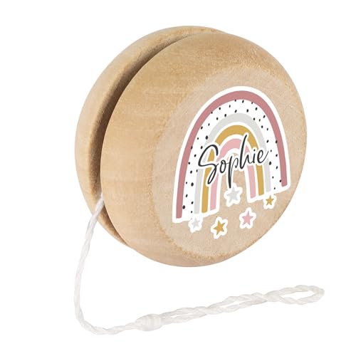 Striefchen® Personalisiertes JoJo aus Holz für Kinder mit Name – Spielzeug Yoyo aus Naturholz – Verschiedene Designs für Mädchen & Jungen – Geschenk zur Einschulung oder Geburtstag (Regenbogen Rosa) von Striefchen