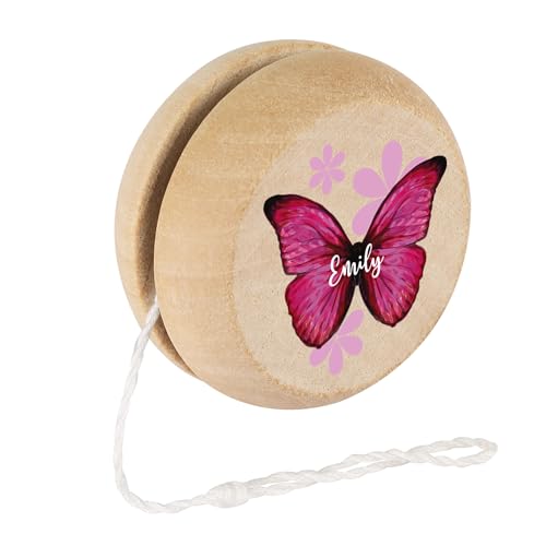 Striefchen® Personalisiertes JoJo aus Holz für Kinder mit Name – Spielzeug Yoyo aus Naturholz – Verschiedene Designs für Mädchen & Jungen – Geschenk zur Einschulung oder Geburtstag (Schmetterling) von Striefchen
