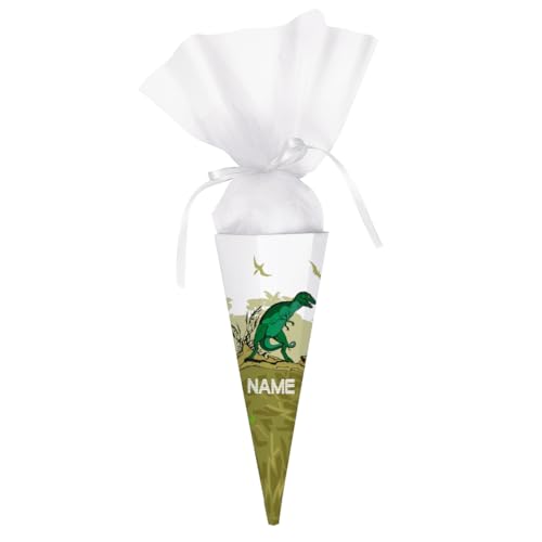 Striefchen® Schultüte Dinosaurier mit Namen Ihres Kindes - eckig, fertig gebastelt (28 cm Grün) von Striefchen