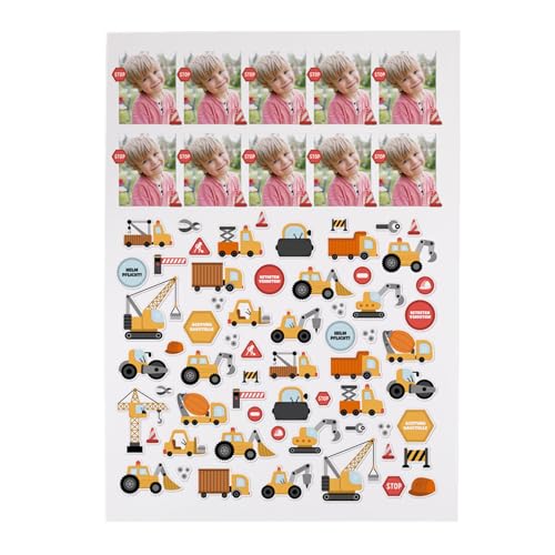 Striefchen® Stickerbogen für Kinder mit ca. 80 Aufklebern inkl. 10 personalisierten Fotostickern – Motive für Jungen & Mädchen – Aufkleber für Freundebuch, Schule & Kindergarten (Baustelle) von Striefchen
