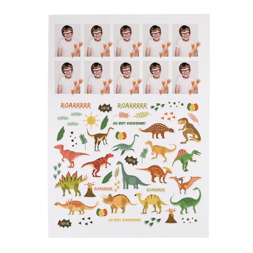 Striefchen® Stickerbogen für Kinder mit ca. 80 Aufklebern inkl. 10 personalisierten Fotostickern – Motive für Jungen & Mädchen – Aufkleber für Freundebuch, Schule & Kindergarten (Dinosaurier) von Striefchen
