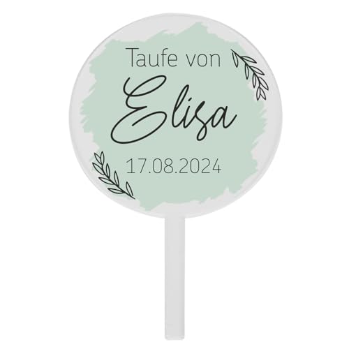 Striefchen® Tortentopper zur Taufe, Kommunion oder Konfirmation mit verschiedenen Motiven und Wunschdaten personalisiert (Rund 10 cm (Ø), Zweige) von Striefchen