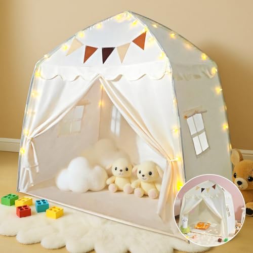 Kinderzelt mit LED-Lichtern und Dekoration, XXL Kinder Spielhaus Indoor mit Fenstern, Spielzelt Kinderhaus Innenbettzelt für Kleinkinder, Geschenke für Kinder ab 3 Jahre, 150x108x150 cm Kinderzelt mit LED-Lichtern und Dekoration, XXL Kinder Spielhaus Indoor mit Fenstern, Spielzelt Kinderhaus Innenbettzelt für Kleinkinder, Geschenke für Kinder ab 3 Jahre, 150x108x150 cm von Strixorn