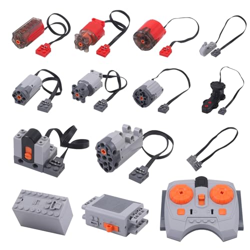 Power Functions Set, 14-Teiliges Elektrisch Spielzeug Motor Set, Kompatibel mit Le Technic Motor L Power Functions-Bauset, Power Funktion Zubehör mit Motor, Fernbedienung, Batteriebox, Servomotor von Strixorn