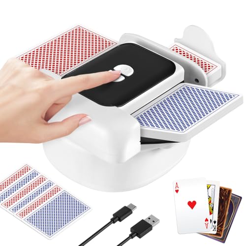 Strixorn Kartenmischmaschine Elektrische, Automatische Kartenmischer für 1–2 Decks, One-Press Wiederaufladbarer Geräuscharm Kartenmischgerät, Card Shuffler für UNO Skip BO Kartenspiel Poker von Strixorn