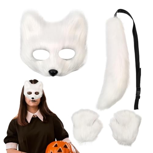 Halloween-Fuchs-Gesichtsbedeckung, Kunstfeder, weiche Wolf-Party-Kleidung, realistisches Urlaubstier-Outfit-Set, lustiges Cosplay-Kostüm für Kinder und Erwachsene Halloween-Fuchs-Gesichtsbedeckung, Kunstfeder, weiche Wolf-Party-Kleidung, realistisches Urlaubstier-Outfit-Set, lustiges Cosplay-Kostüm für Kinder und Erwachsene von Stronrive