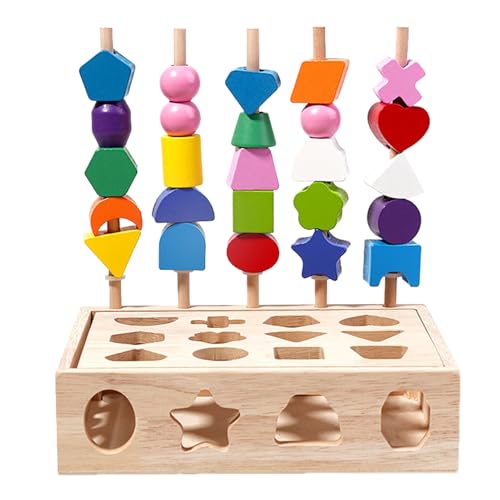 Schnürung Perlen, Holzform Sorter Toy | Passender Formstacker - Holzperlen Sequenzierung Set Farbsortierstapel Spielzeug Feine Motorfähigkeiten für Kleinkinder Alter über 3 Jahre alt von Stronrive