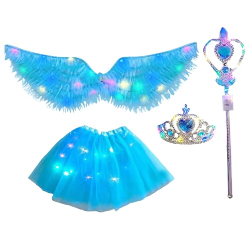 Stronrive Engel Flügel Kostüm, Leuchtende Engelsflügel Für Mädchen, Festkleider Für Bühnenauftritte Hochzeitsfeier Halloween Party Karneval von Stronrive