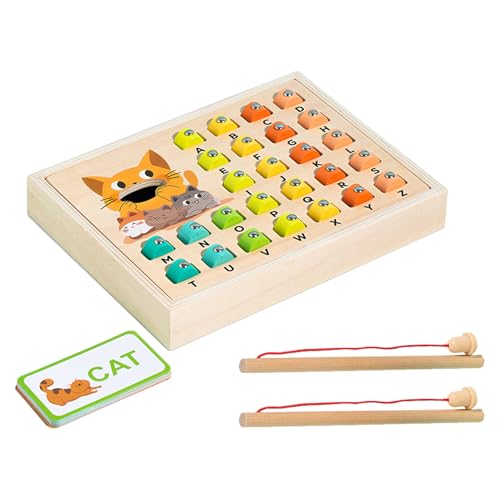 Stronrive Magnetisches Angelspiel, Angelspiel für Kinder - Wort Rechtschreibbox Holzfischerei Spielzeug Alphabet Lernen Rätsel - Feinmotorische Lernen, Eltern-Kind-Interaktion Kognitive Alphabetspiel von Stronrive