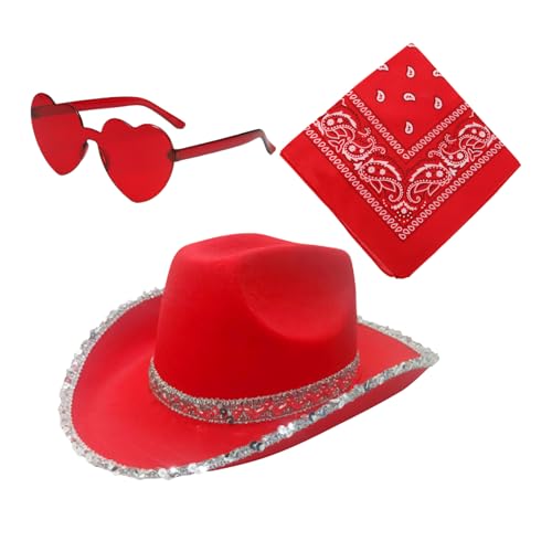 Weihnachts-Cowgirl-Hut – Cosplay-Westernhut, Party-Kopfbedeckung, 3 x Herz-Brille, Weihnachtsfeier, Cowgirl-breite Krempe, Western-Kostüm-Zubehör Weihnachts-Cowgirl-Hut – Cosplay-Westernhut, Party-Kopfbedeckung, 3 x Herz-Brille, Weihnachtsfeier, Cowgirl-breite Krempe, Western-Kostüm-Zubehör von Stronrive