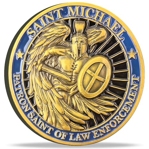 Strugglejewelry St. Michael Law Enforcement Guardian Challenge-Münze – 4 cm antike goldene Zinklegierung mit transparentem Gehäuse – spiritueller Beschützer Andenken von Strugglejewelry