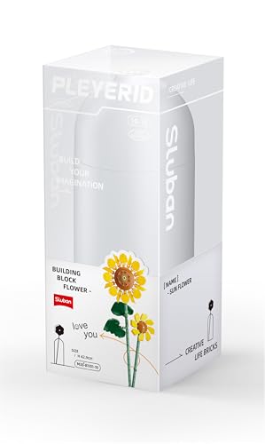 Stuban Baustein-Sonnenblume Set, Kreative Lebensbausteine, 42,9 cm Höhe, mit weißer Vase, Geschenkidee, M38-B1101-10, Gelb und Schwarz von Stuban