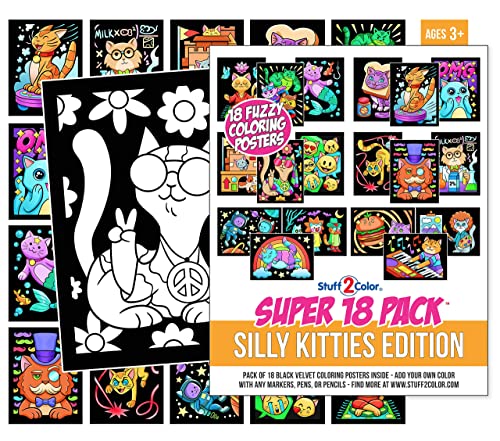 Super Pack mit 18 flauschigen SamtPostern (Silly Kitties Edition) Kunst und Handwerk für Mädchen und Jungen Ideal für nach der Schule Reisen Flugzeuge Gruppenaktivitäten und Ausmalen mit Freunden von Stuff2Color