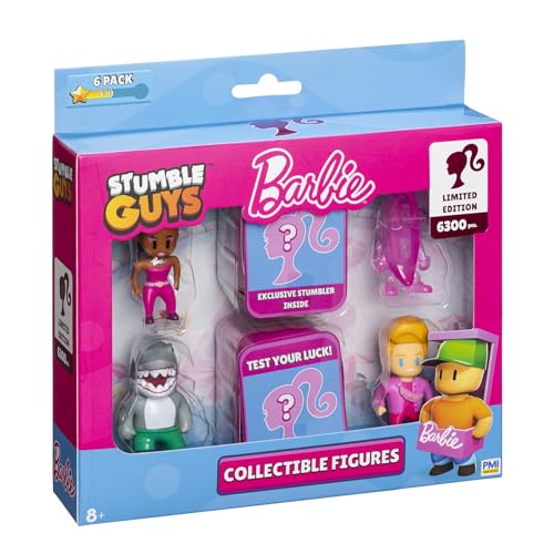 Stumble Guys X Barbie - Figures 6 Pack Deluxe Box - Brooklyn + Pink Diamond Banana + Ken + SG Barbie Sparkle + Barbie Sparkle + Loneshark von Stumble Guys