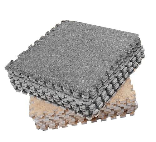 Stylebest 10pcs Plüschschaumbodenmatte Farbblockierung Gespaltener Gelenk Ineinandergreigender, Weicher Plüsch Teppich für Schlafzimmer (Graues Kamel) von Stylebest