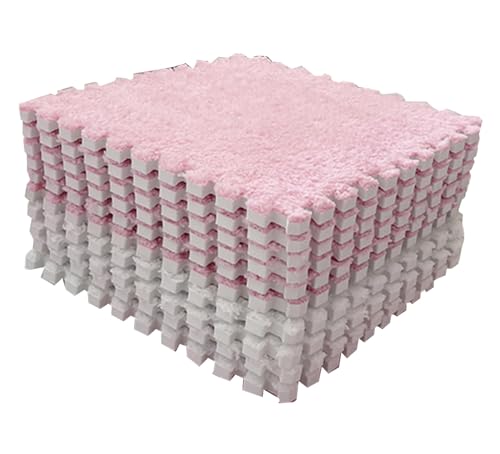 Stylebest 10pcs Plüschschaumbodenmatte Farbblockierung Gespaltener Gelenk Ineinandergreigender, Weicher Plüsch Teppich für Schlafzimmer (Rosa weiß) von Stylebest