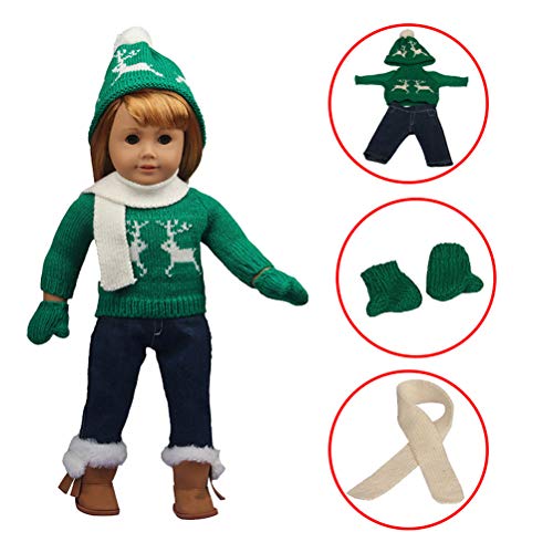 Stylebest 18 Inchristmas Puppenkleidung und Accessoires, Warme Outfits Winteroutfits Set Sweaters Hosen Hats Schuhe Handschuhe für Puppengeschenke (Grün) von Stylebest