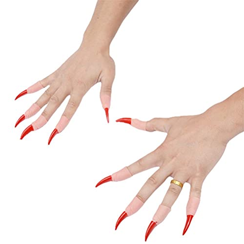 Stylebest Halloween Gefälschte Nägel, Gruselige Lebensechte Hexenfinger -Nägel -Requisiten Kostümzubehör, mit Gummi Material für Party -Tanzereignisse Horror Spielzeug (Red) von Stylebest