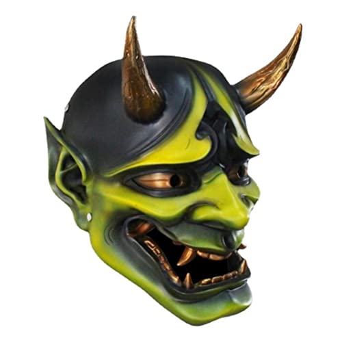 Stylebest Halloween Japanisches Cosplay -Gesicht, Cover Harz Horror Gesicht, Cover Ghost Demon Face, Samurai Dämon Oni Gesichtsabdeckung, Cover Bühnenperformance -Requisiten Party Dekor (Grün) von Stylebest