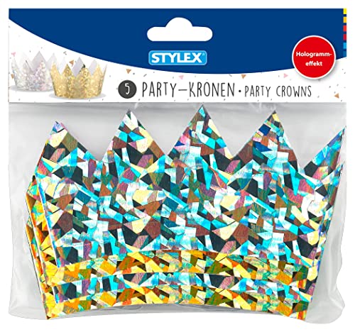 Stylex 14549 - Partykronen, Gold und Silber, Hologrammoptik, mit Gummiband zum Befestigen, 5 Stück Stylex 14549 - Partykronen, Gold und Silber, Hologrammoptik, mit Gummiband zum Befestigen, 5 Stück von Stylex