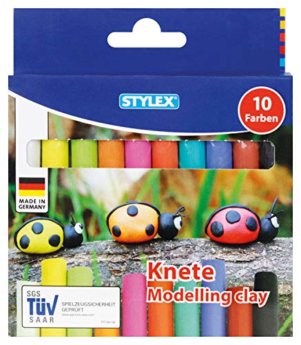 Stylex 25011 - Knete für Kinder in Stangenform, Faltschachtel mit 10 Farben, ideal zum Modellieren und Formen, für die Schule und Zuhause von Stylex