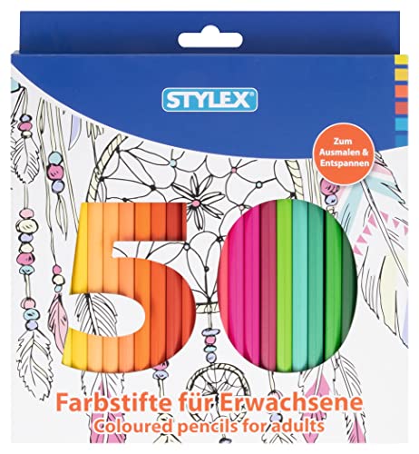 Stylex 25095 Farbstifte, 50 Farben, für Erwachsene, Sechskantform, zum Ausmalen und Entspannen, in Faltschachtel, 50 Stück Stylex 25095 Farbstifte, 50 Farben, für Erwachsene, Sechskantform, zum Ausmalen und Entspannen, in Faltschachtel, 50 Stück von Stylex