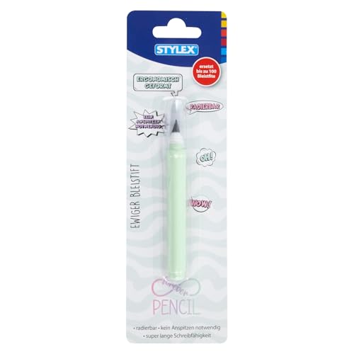 Stylex 26032 - Ewiger Bleistift in Mint, radierbar, ca. 16 km Schreiblänge, ergonomischer Graphitstift ohne Anspitzen, ersetzt ca. 100 Bleistifte, flüssiges Schreiben für Schule, Uni oder Büro von Stylex
