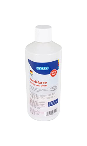 Stylex 28311 - Kreidefarbe Weiß, 500 ml Flasche, auf Wasserbasis, matt und schnell trocknend, lichtbeständig, Wasser- und wetterfest von Stylex