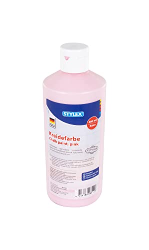 Stylex 28312 - Kreidefarbe Rosa, 500 ml Flasche, auf Wasserbasis, matt und schnell trocknend, lichtbeständig, Wasser- und wetterfest von Stylex