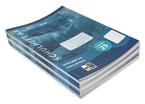 Stylex 29825-P25 - Schulheft, liniert, DIN A4, 16 Blatt mit 80 g/m² Grammatur, Außenrand, 25 Stück, Lin 25 von Stylex