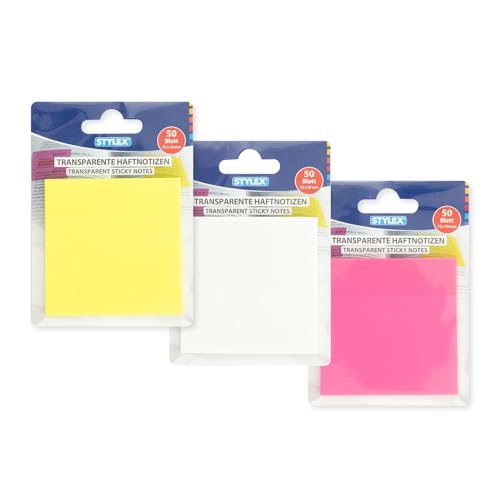 Stylex 31282-P12 - Transparente Haftnotizen, 12 x 50 Blatt, Notizzettel in 3 Farben, je 75 x 75 mm, beschriftbar und rückstandslos ablösbar, in der Schule, Uni oder Büro Stylex 31282-P12 - Transparente Haftnotizen, 12 x 50 Blatt, Notizzettel in 3 Farben, je 75 x 75 mm, beschriftbar und rückstandslos ablösbar, in der Schule, Uni oder Büro von Stylex