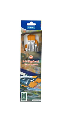 Stylex 35001 - Schrägpinsel Set mit 6 Borstenpinseln in den Größen 0, 2, 4, 6, 8, 9, zum Malen mit Deck-, Tempera, Aquarell-, Öl- und Acrylfarben von Stylex