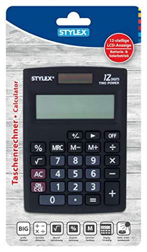 Stylex 42860 - Taschenrecher Alpha mit Speicherfunktion, 12-stelliger LCD-Anzeige, Batterie- und Solarbetrieb von Stylex
