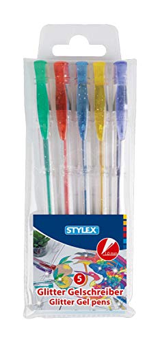 Stylex 43833 - Gelschreiber, 5 Gelstifte im Set, sortiert in 5 Glitterfarben, Strichstärke 1 mm, zum Schreiben, Malen und Verzieren Stylex 43833 - Gelschreiber, 5 Gelstifte im Set, sortiert in 5 Glitterfarben, Strichstärke 1 mm, zum Schreiben, Malen und Verzieren von Stylex