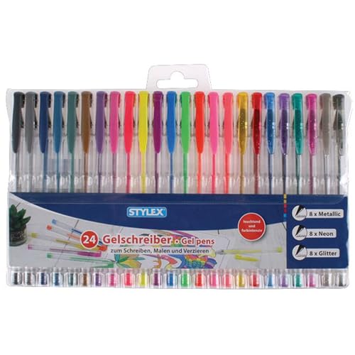 Stylex 43834 - Gelschreiber, 24 Gelstifte im Set, sortiert in 8 Metallicfarben, 8 Neonfaben und 8 Glitterfarben, zum Schreiben, Malen und Verzieren Stylex 43834 - Gelschreiber, 24 Gelstifte im Set, sortiert in 8 Metallicfarben, 8 Neonfaben und 8 Glitterfarben, zum Schreiben, Malen und Verzieren von Stylex