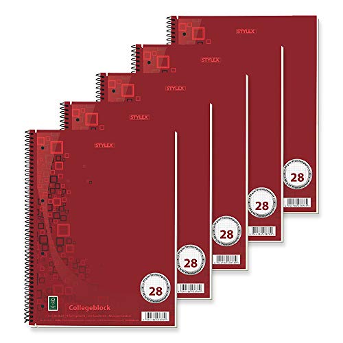 Stylex 43878-P5 - Collegeblock kariert, 5 Stück in DIN A4, je 80 Blatt mit 90 g/m² Premiumpapier mit Spiralbindung Stylex 43878-P5 - Collegeblock kariert, 5 Stück in DIN A4, je 80 Blatt mit 90 g/m² Premiumpapier mit Spiralbindung von Stylex