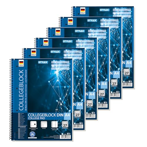 Stylex 43888-P6 - Collegeblock liniert, 6 Stück in DIN A4, je 80 Blatt mit 60 g/m² mit Spiralbindung Stylex 43888-P6 - Collegeblock liniert, 6 Stück in DIN A4, je 80 Blatt mit 60 g/m² mit Spiralbindung von Stylex