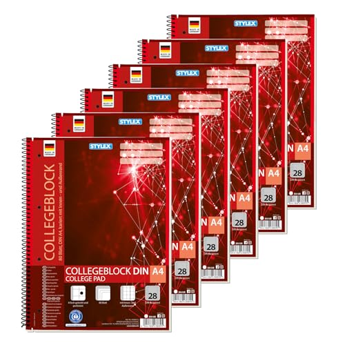 Stylex 43889-P6 - Collegeblock kariert, 6 Stück in DIN A4, je 80 Blatt mit 60 g/m² mit Spiralbindung Stylex 43889-P6 - Collegeblock kariert, 6 Stück in DIN A4, je 80 Blatt mit 60 g/m² mit Spiralbindung von Stylex