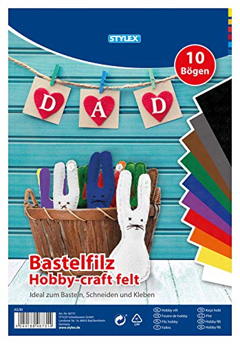 Stylex 46731 - Bastelfilz, 20 x 30 cm, 10 Bogen, sortiert in 10 verschiedenen Farben, ideal zum Basteln, Schneiden und Kleben Stylex 46731 - Bastelfilz, 20 x 30 cm, 10 Bogen, sortiert in 10 verschiedenen Farben, ideal zum Basteln, Schneiden und Kleben von Stylex