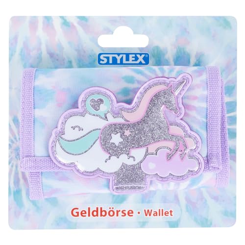 Stylex 47071 - Kinder-Geldbörse mit einem Design in Pastell, Blau-Lila und silbernem Einhorn-Patch, ca. 12,5 x 9 x 2,5 cm von Stylex